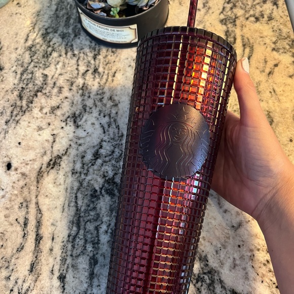 Starbucks red burgundy grid tumbler - Picture 2 of 3